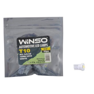 12V SMD T10 W2.1x9.5d 1LED 5050 white 10шт.уп. WINSO 127270