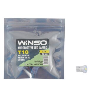 12V SMD T10 W2.1x9.5d 1LED 5630 white 10шт.уп. WINSO 127290