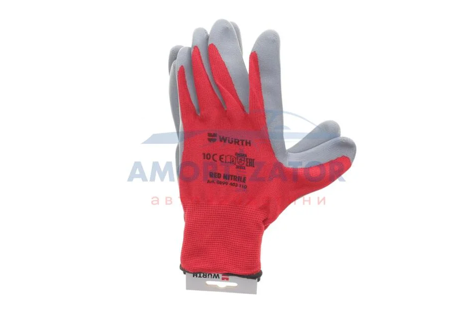Рукавиці захисні RED NITRILE, поліестер, покритя нітрил, пара, р.10, RED LINE {арт. } WURTH 0899403110 (фото 1)