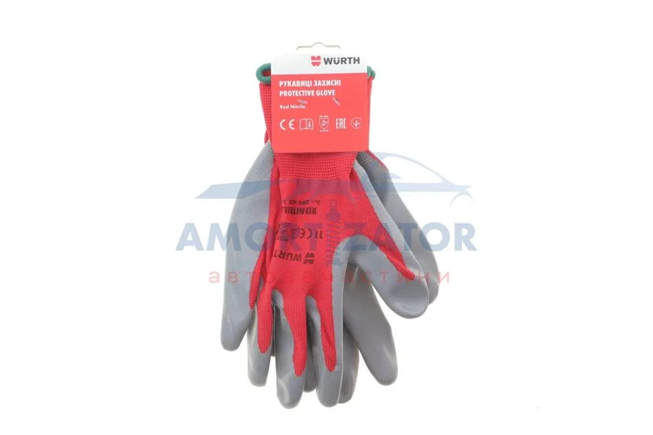 Рукавиці захисні RED NITRILE, поліестер, покритя нітрил, пара, р.11, RED LINE {арт. } WURTH 0899403111 (фото 1)