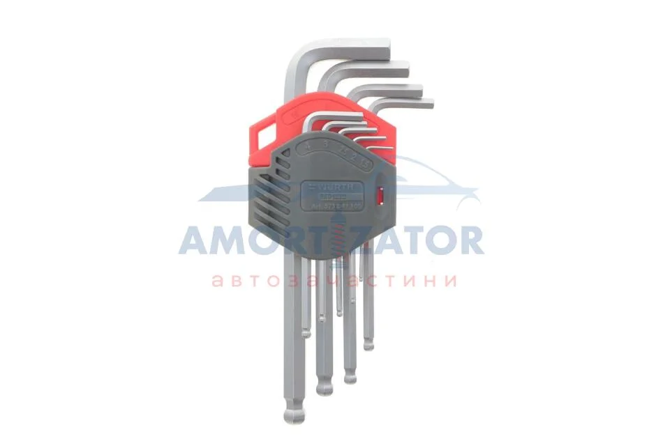 Набір ключів Г-подібних HEX з кулькою, SW1,5-10 mm, 9 шт., RED STRIPE {арт. 575241 100} WURTH 575241100 (фото 1)