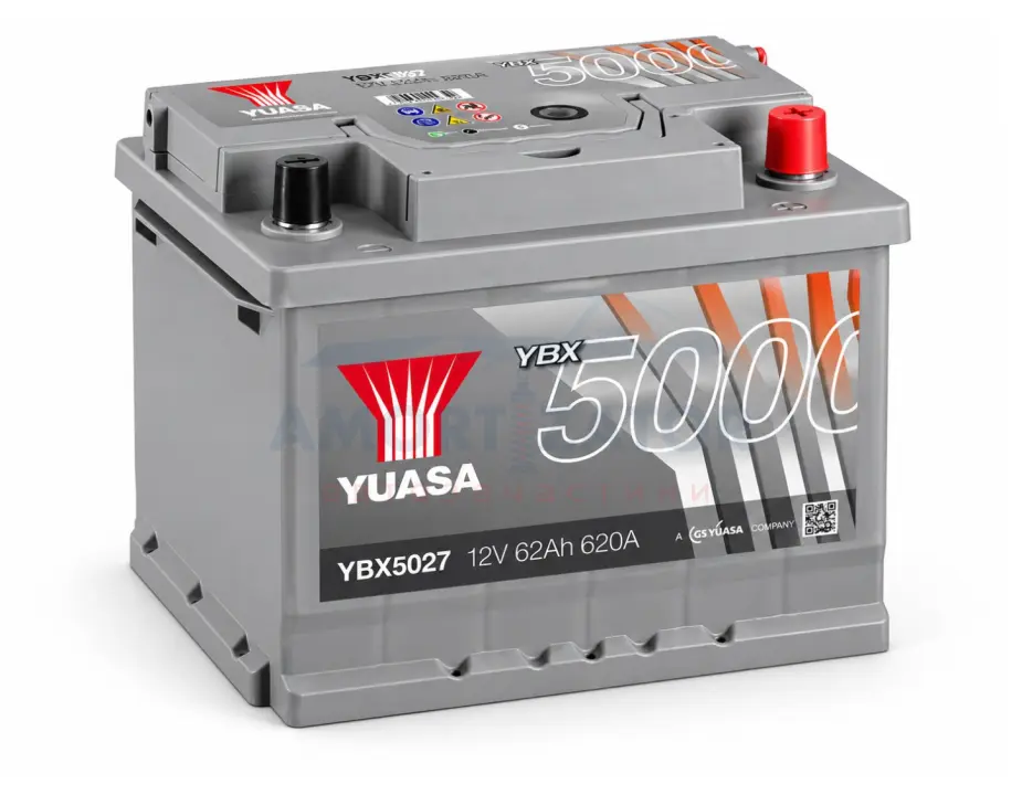 Акумулятор 12В 40Агод./360А YBX5000 Silver High Performance SMF (R+ тонкі клеми (японські транспортні засоби)) 187x127x223 B00 - без монтажного фланця (пусковий) YUASA YBX5054 (фото 1)