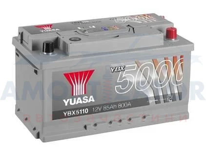 Акумулятор 12В 85Агод./800А YBX5000 Silver High Performance SMF (R+ стандартні клеми) 317x175x175 B03 - монтажний фланець 10.5мм (пусковий) YUASA YBX5110 (фото 1)
