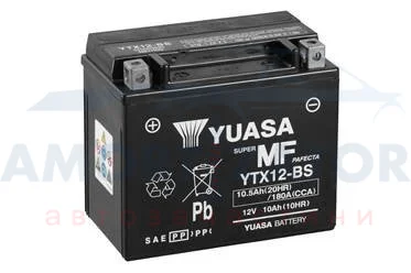 МОТО Yuasa 12V 10,5Ah MF VRLA Battery YTX12-BS(сухозаряжений) YUASA YTX12BS (фото 1)