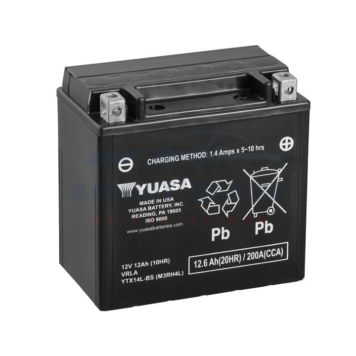 МОТО Yuasa 12V 12,6Ah MF VRLA Battery AGM YTX14L-BS(сухозаряжений) YUASA YTX14LBS (фото 1)