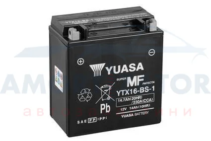 МОТО Yuasa 12V 14,7Ah MF VRLA Battery YTX16-BS-1(сухозаряжений) YUASA YTX16BS1 (фото 1)