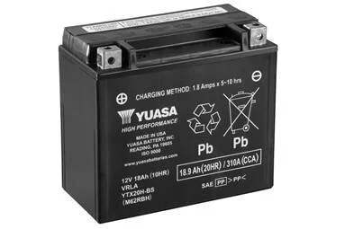 МОТО Yuasa 12V 18,9Ah High Performance MF VRLA Battery AGM YTX20H-BS(сухозаряжений) YUASA YTX20HBS