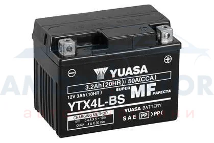 МОТО Yuasa 12V 3Ah MF VRLA Battery AGM YTX4L-BS(сухозаряжений) YUASA YTX4LBS (фото 1)