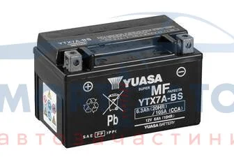 МОТО Yuasa 12V 6Ah MF VRLA Battery AGM YTX7A-BS(сухозаряжений) YUASA YTX7ABS (фото 1)
