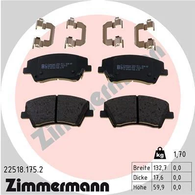 Комплект гальмівних накладок, дискове гальмо ZIMMERMANN 22518.175.2 (фото 1)