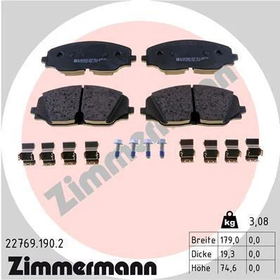 Комплект гальмівних накладок, дискове гальмо ZIMMERMANN 22769.190.2 (фото 1)