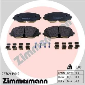 Комплект гальмівних накладок, дискове гальмо ZIMMERMANN 22769.190.2