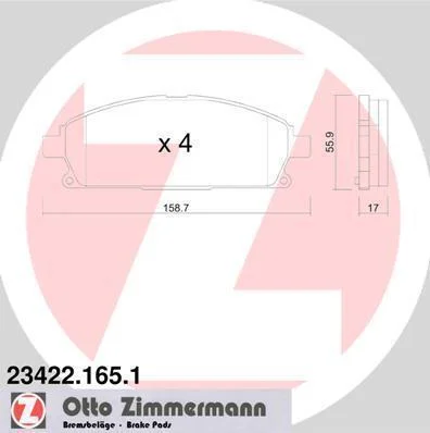 Колодки гальмівні дискові, комплект ZIMMERMANN 234221651 (фото 1)