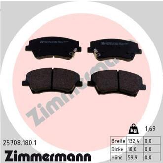 Комплект гальмівних накладок, дискове гальмо ZIMMERMANN 25708.180.1