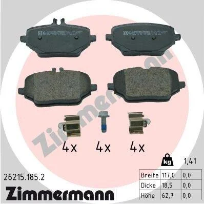 Комплект гальмівних накладок, дискове гальмо ZIMMERMANN 26215.185.2 (фото 1)