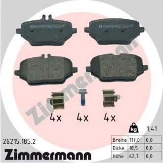 Комплект гальмівних накладок, дискове гальмо ZIMMERMANN 26215.185.2