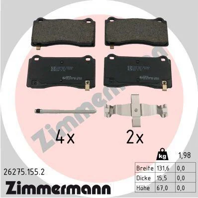 Комплект гальмівних накладок, дискове гальмо ZIMMERMANN 26275.155.2 (фото 1)