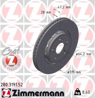 Гальмівний диск ZIMMERMANN 280.3191.52